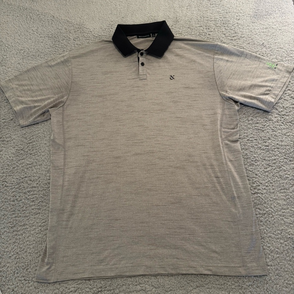 Devereux‎ Polo Shirt Mens lg Gray Spacedye Stretch Short Sleeve Performance Golf